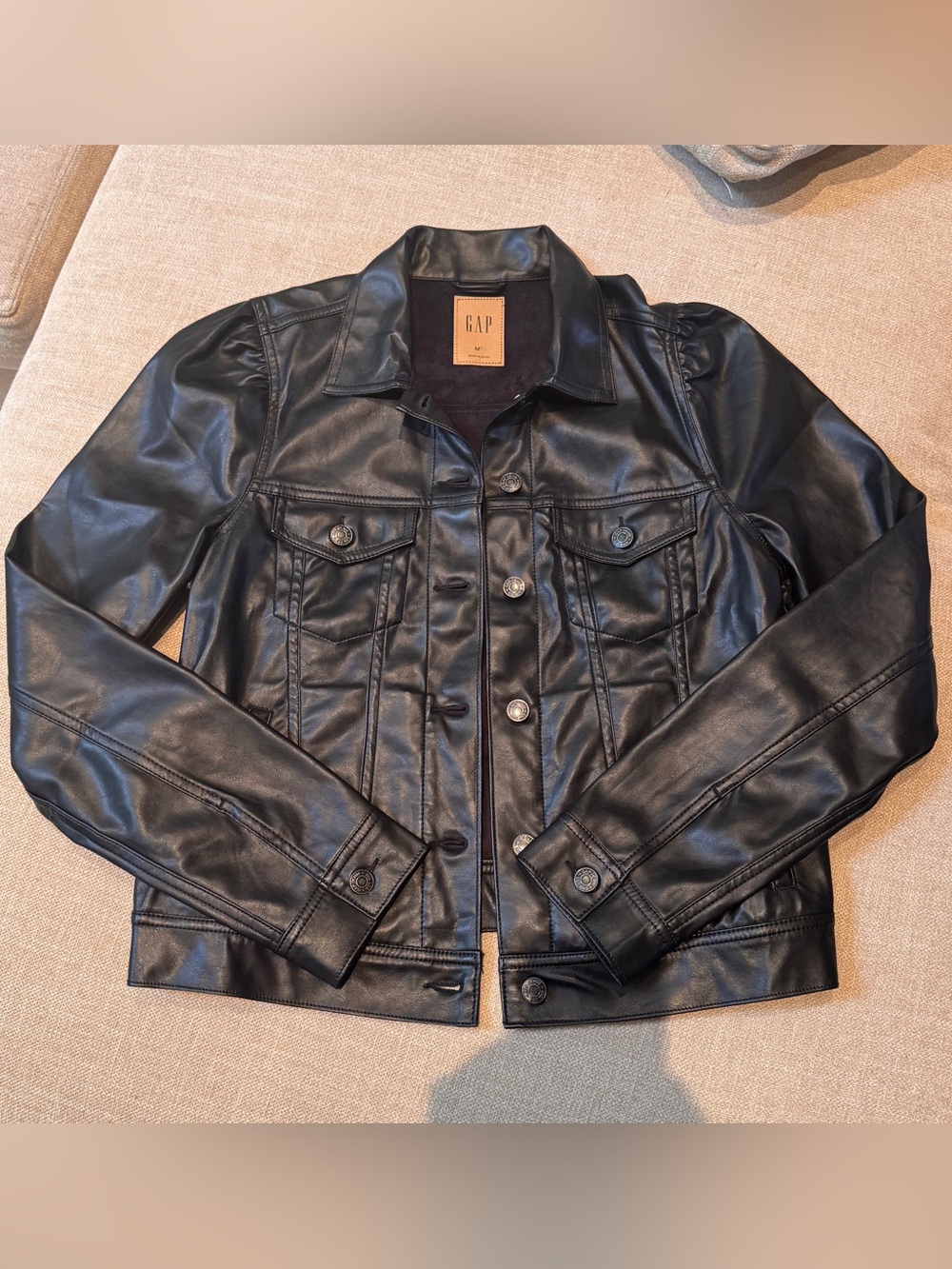 GAP Women’s Vegan Leather Puff Sleeve Jacket - Size Medium Talk